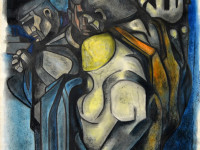 Ricardo Carpani (1930-1997), Lucha de obreros, téc. mixta sobre papel, 70 x 100 cm., 1959